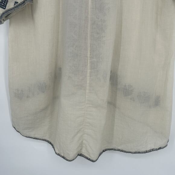 Johnny Was Biya Boho Tunic Top Cream Embroidered Pockets Hippie Sheer Size L - Picture 8 of 10